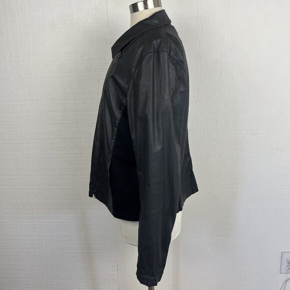 EILEEN FISHER Jacket XL Womens Black Faux Leather Moto Zip Front Casual Pockets - Picture 4 of 9